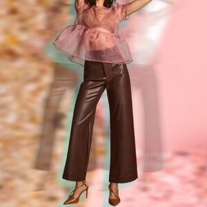 NWT Anthropologie Colette Wide-Leg Faux Leather Pants Dark Brown 34